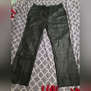 KanCan Faux Black Leather Pants With Front Split